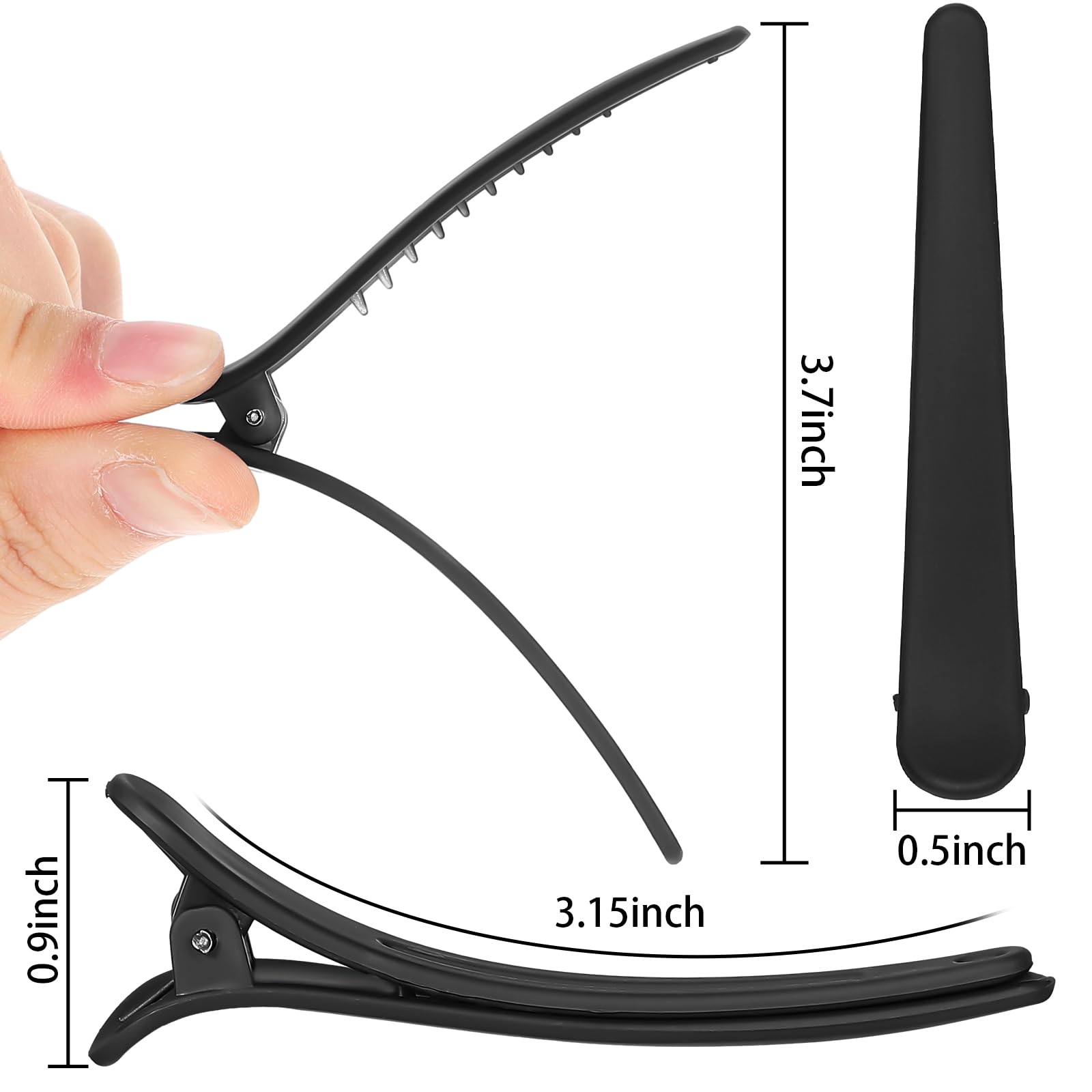 24 Pcs Hair Sectioning Clips For Women - Alligator And Duck-Billed Barrettes, Pins, And Plastic Teeth, 2.95 Inch (Black) With Co