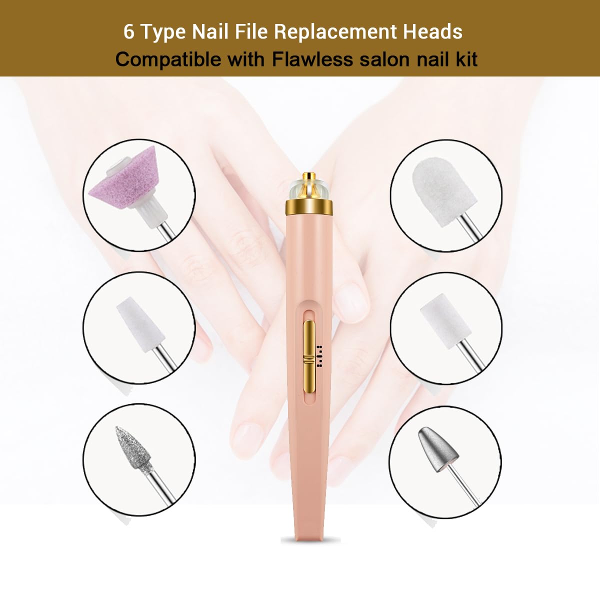 6 Count Upgrade Nail File Replacement Head Refills Compatible With Finish Touch Flawless Salon Nail Kit