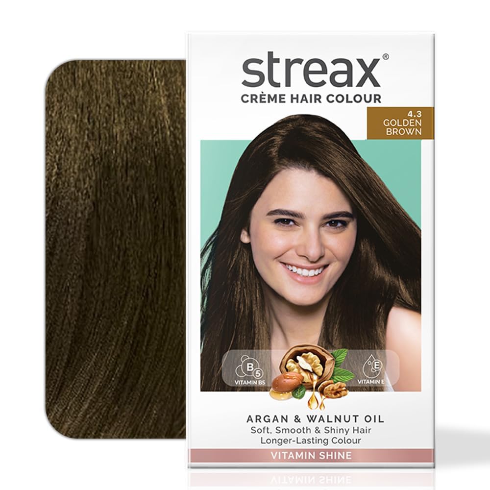 Streax Cream Hair Colour For Women & Men |4.3 Golden Brown | Enriched With Walnut & Argan Oil | Instant Shine & Smoothness | Lon
