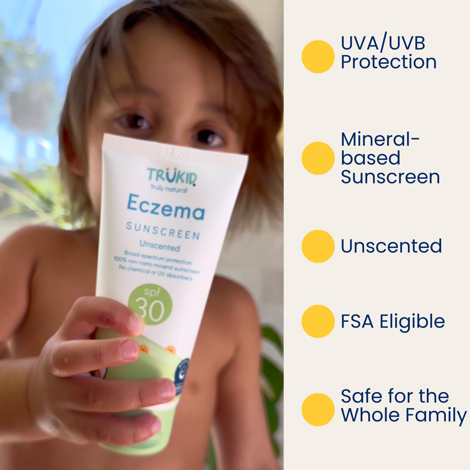 Trukid Eczema Spf30 Face Sunscreen Unscented 3.4Oz Baby Sunscreen, Natural Ingredients Kids Sunscreen, Reef-Friendly Travel Size