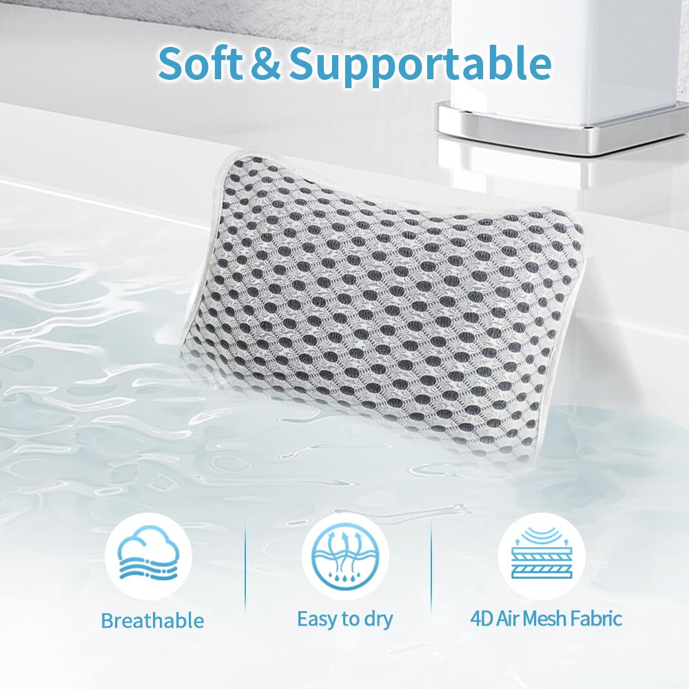 Conbella Luxury Bath Pillows For Tub, Slip Resistant Waterproof Bath Pillows For Tub Neck And Back Support With 2 Strong Suction