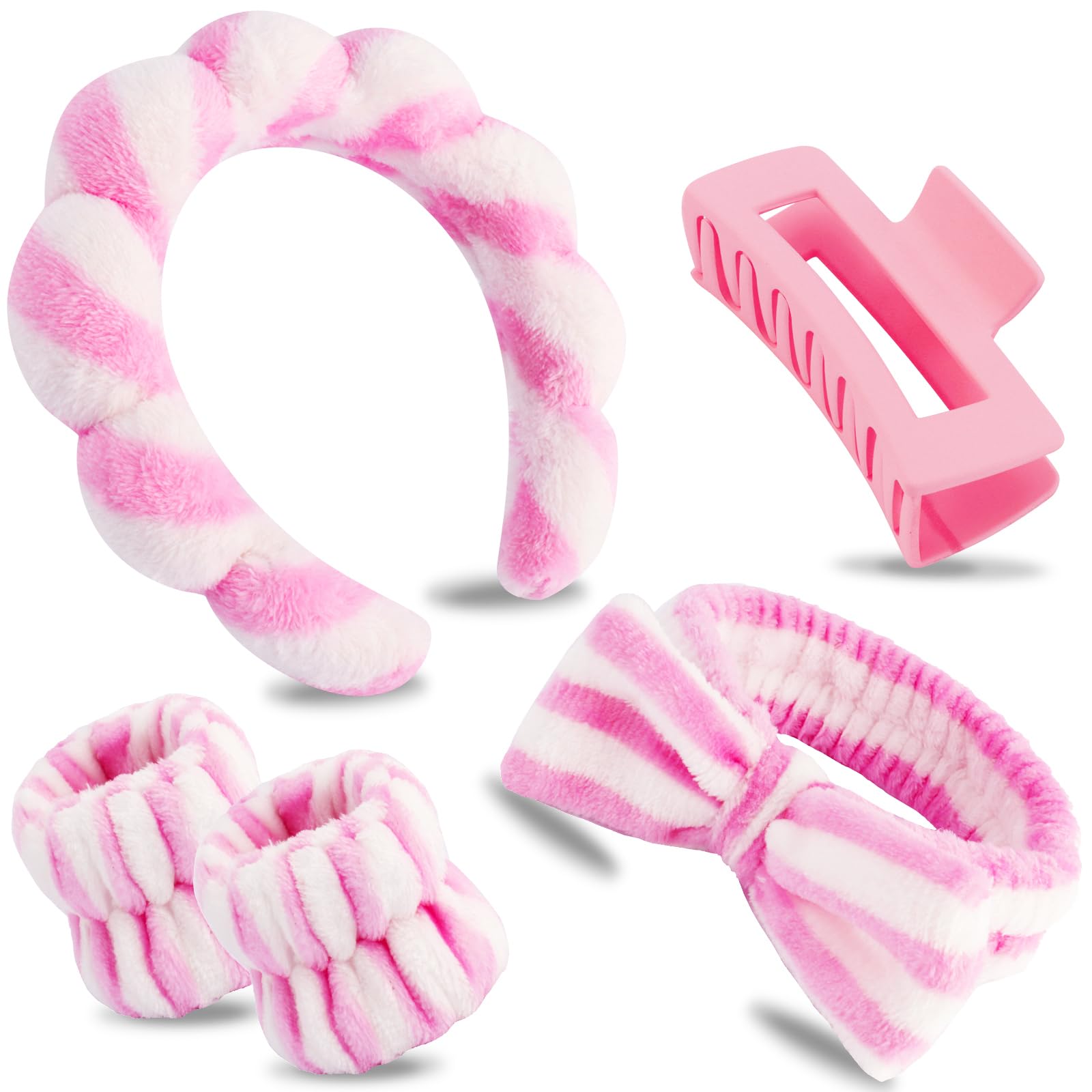 Canitor Spa Headband Wrist Bands with Hair Clips Skincare Makeup Self Skin Care Washing Face Vanity Accessories Things Teens Tee