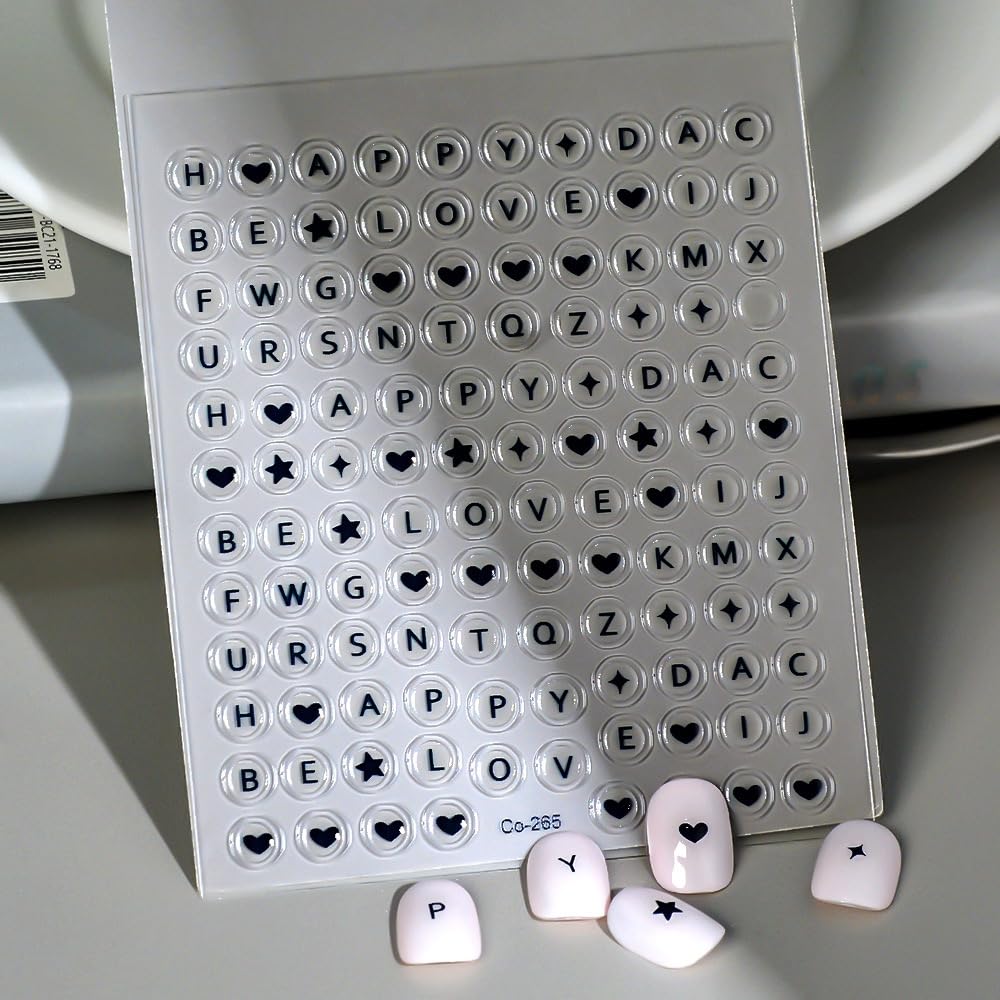 Black Heart Nail Art Stickers 5D Embossed Letter Nail Stickers Self-Adhesive With Star Design Shiny Valentines Nail Decals Sprin