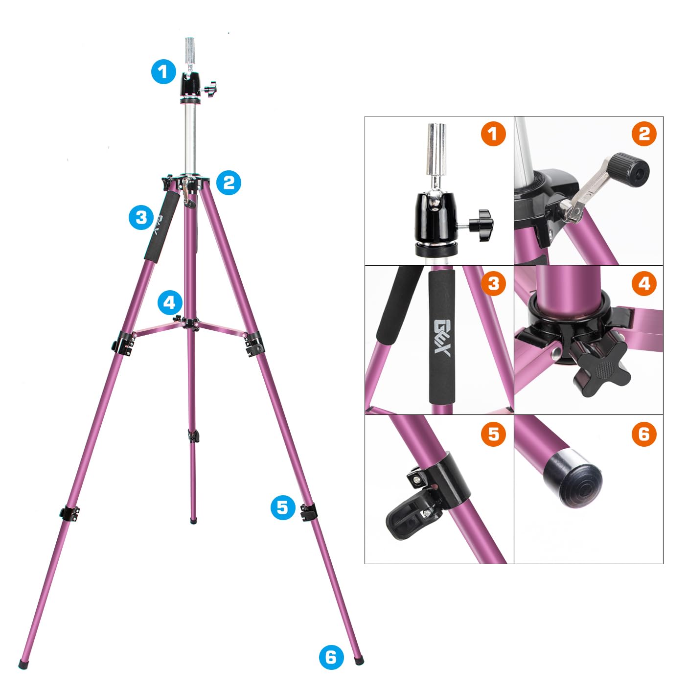 Gexworldwide Gex 63'' Heavy Duty Mannequin Tripod Stand For Wig Cosmetology Training Practice Doll Manikin Head Tripod Wig Stand