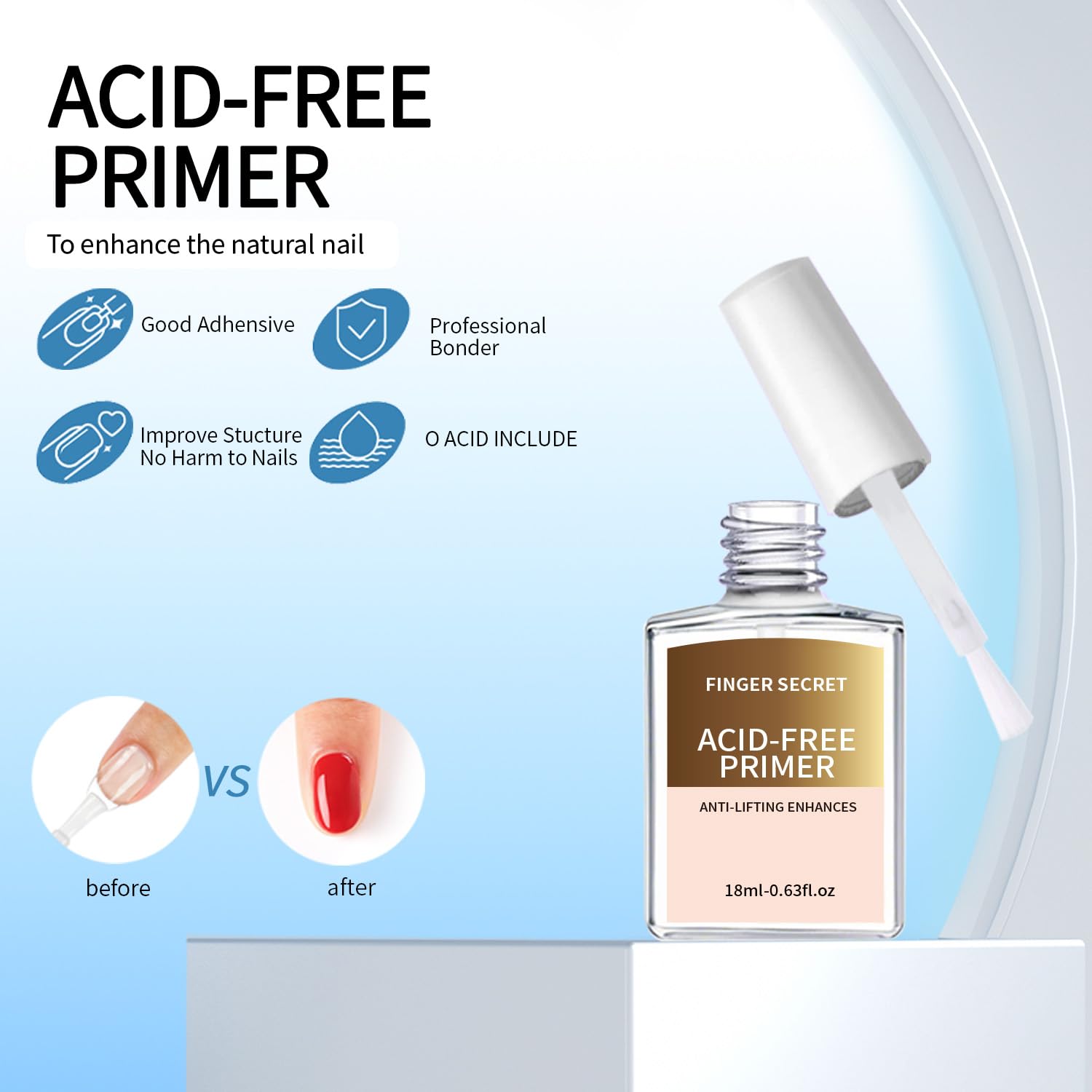 Finger Secret Acid-Free Primer and Nail Prep Dehydrator for Poly Gel Nail Kit Acrylic Nails Fast Dry Prep Kit for Design Art in