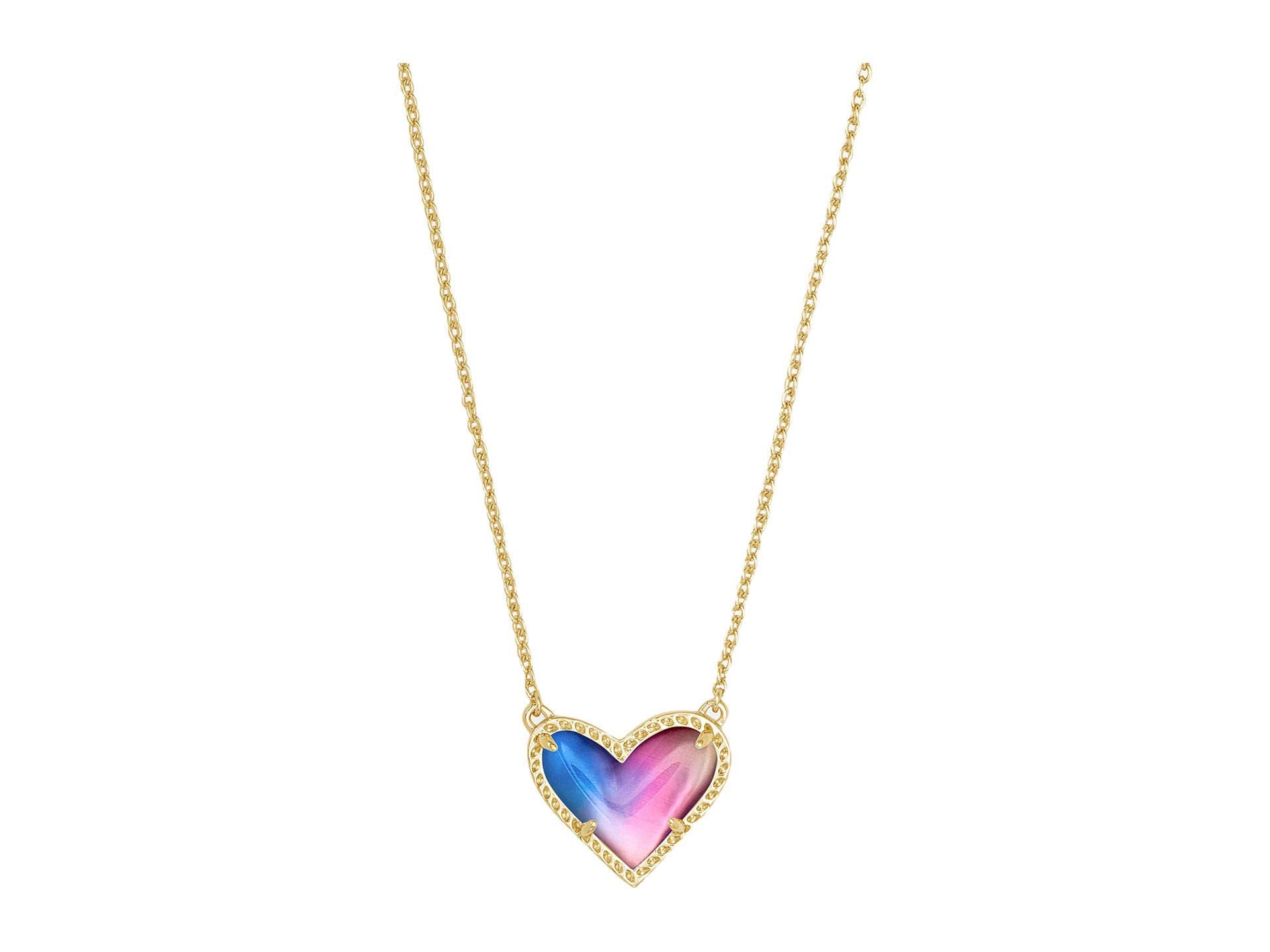 Kendra Scott Ari Heart Adjustable Length Pendant Necklace for Women, Fashion Jewelry, 14k Gold-Plated, Watercolor Illusion