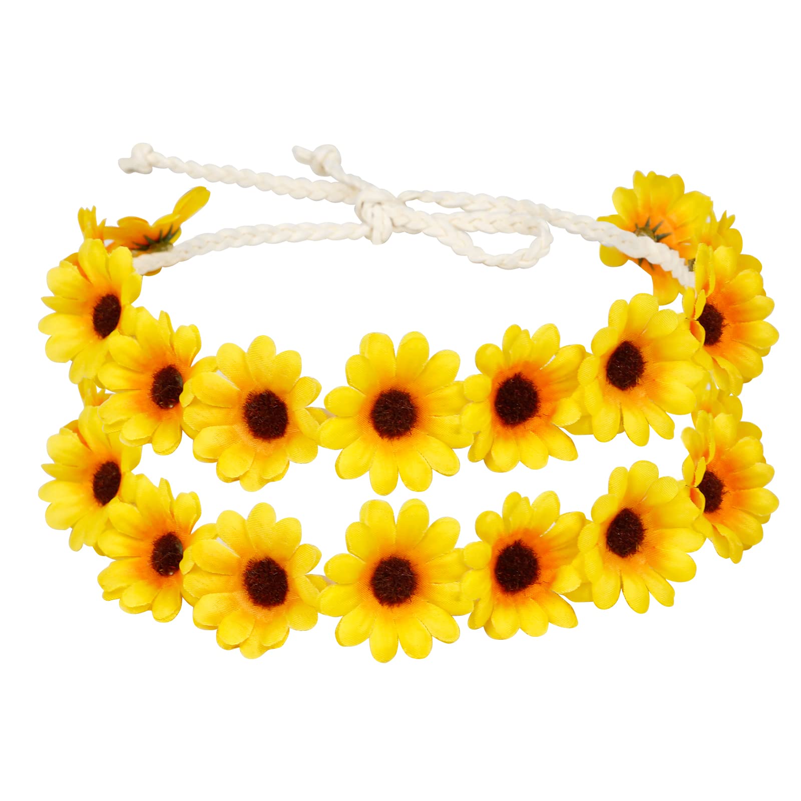 WOVOWOVO 2 Packs Sunflower Crown Headbands For Women Girls, Floral Daisy Hippie Hair Accessories Fall Flower Crown Adjustable Ha