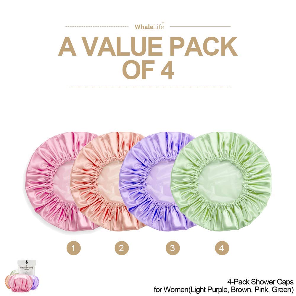 Shower Cap For Women Reusable Extra Large Shower Caps For Men Satin Double Layer Eva Waterproof Long Hair Caps(Light Purple, Bro