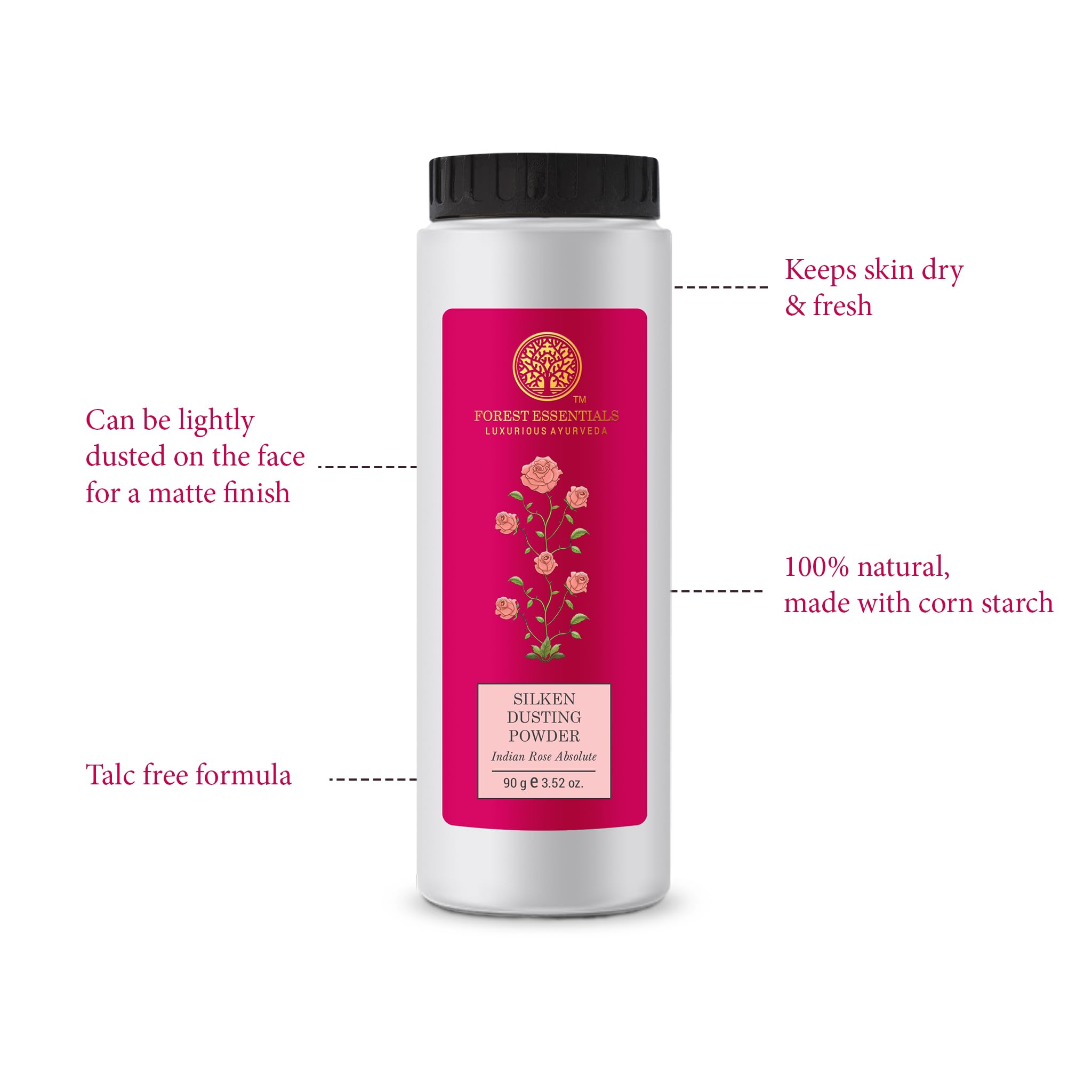 Forest Essentials Silken Dusting Powder Indian Rose Absolute|Talc-Free & Quick-Absorbing|For Men And Women|100 G