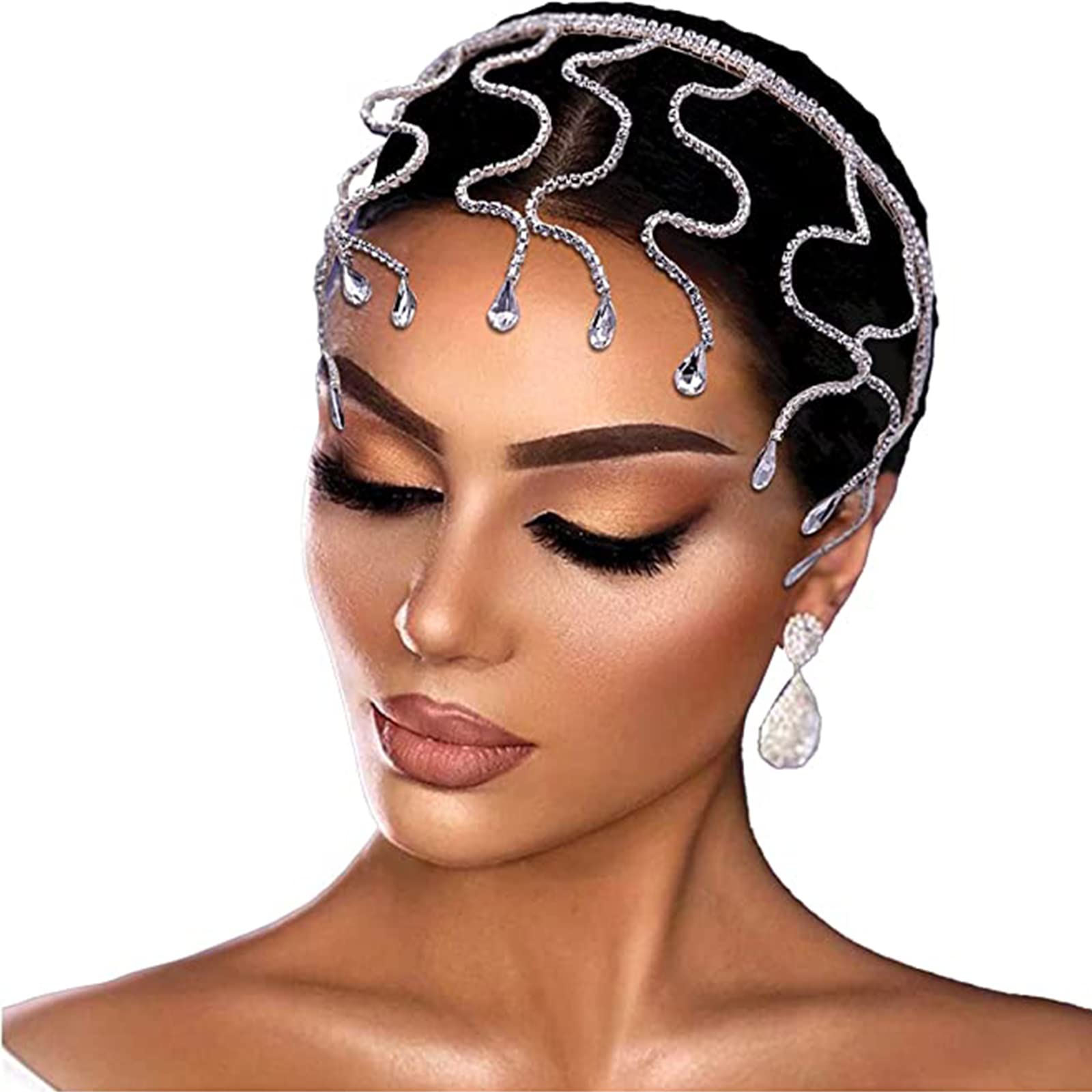 NAISKA Silver Crystal Rhinestone Head Chain Headband Wedding Tiara Fashion Headpieces Forehead Head Jewelry Crystal Headpiece Br