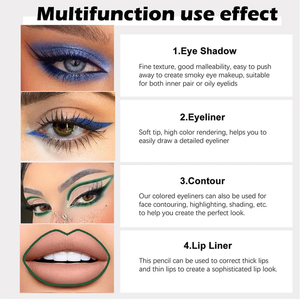Evpct 3Pcs Shimmer Emerald Green & Shimmer Royal Blue & Shimmer Green Gel Glitter Eyeliner Pencils Set For Women, Waterproof Smu