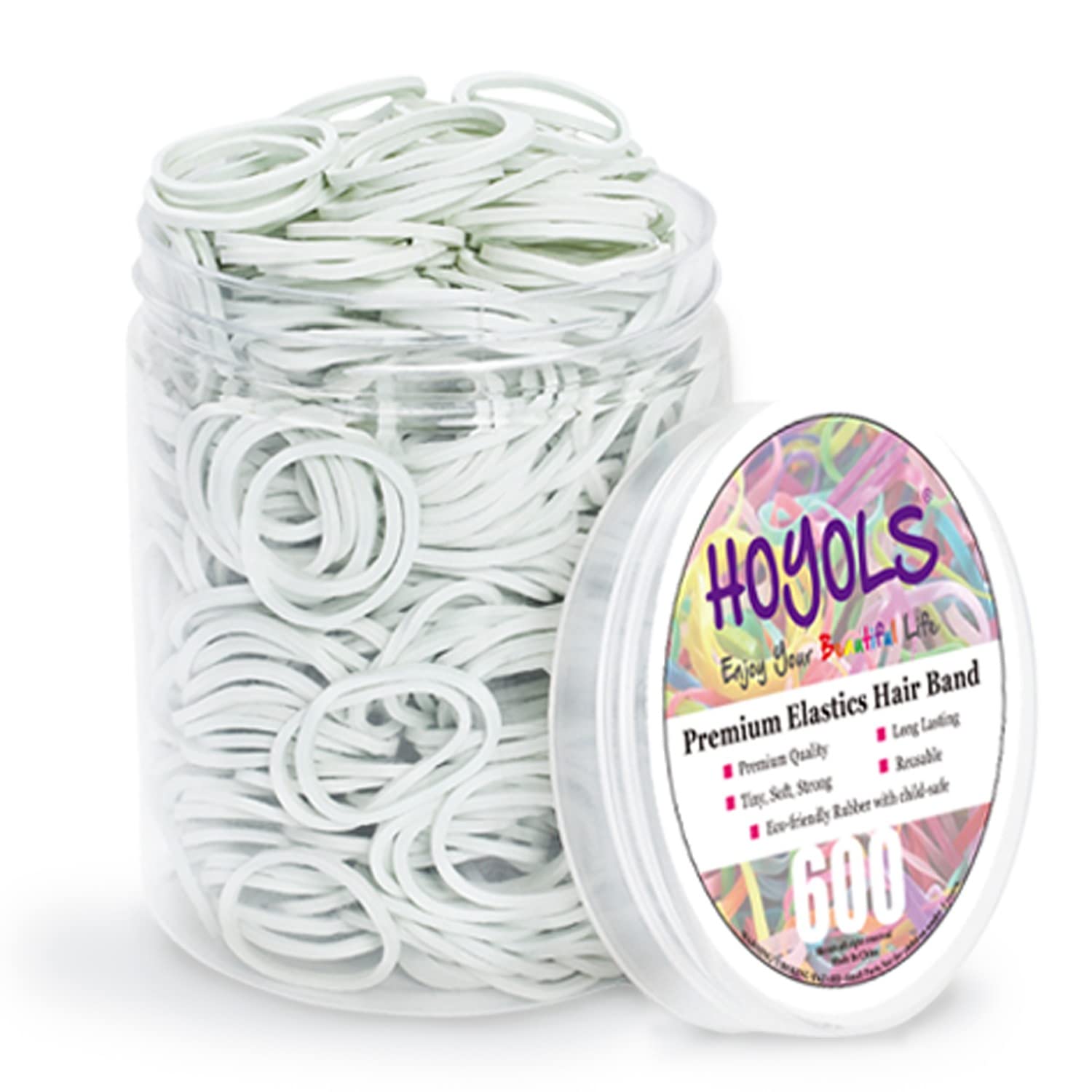 HOYOLS 3/4 Inch White Hair Rubber Bands for Hair Ties, Small Elastics Bands Ponytail Holders for Women Baby Girls Kids Thick Hai
