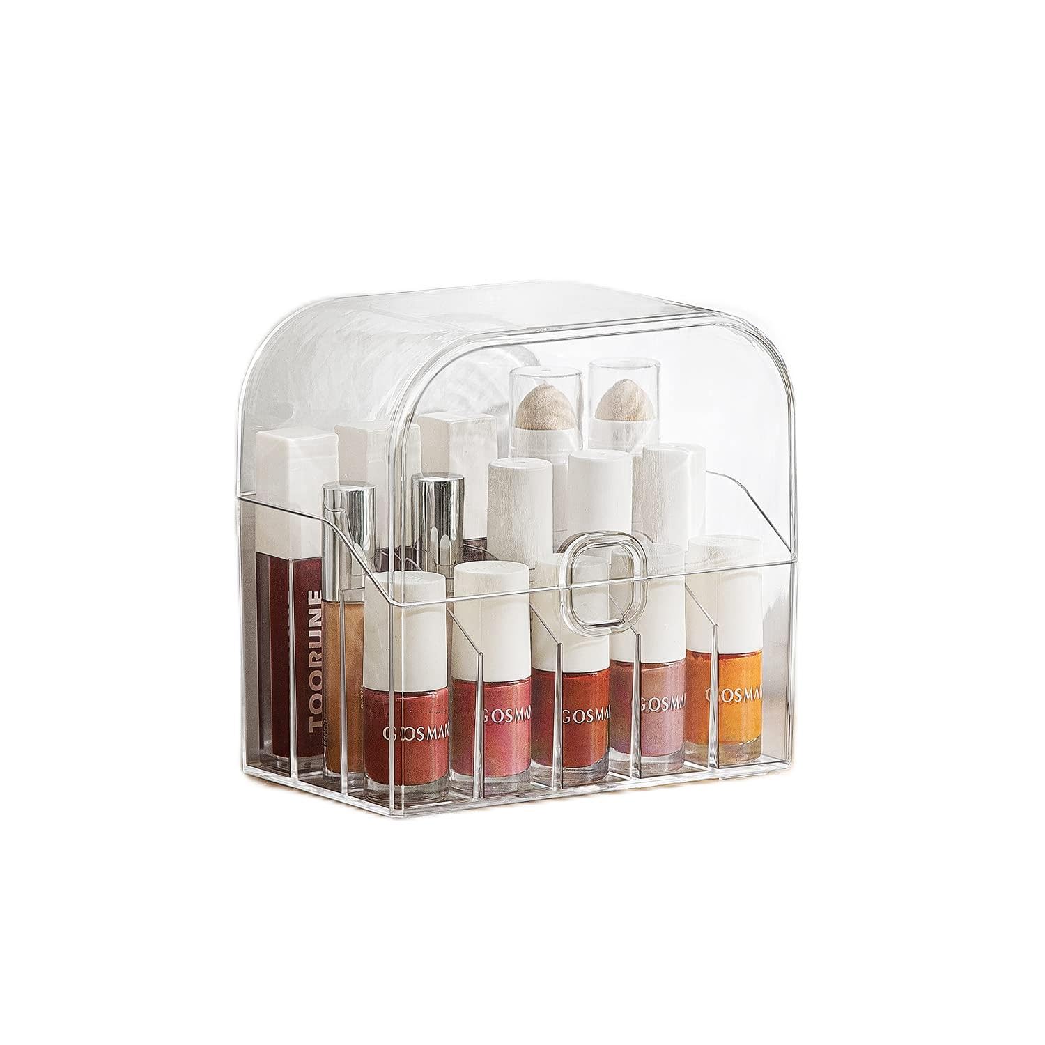 MORNITE Cosmetic Organizer Storage, Lipstick Organizer with Lid, Lipsticks Dresser Holder Box Case Countertop Makeup Tray, Clear