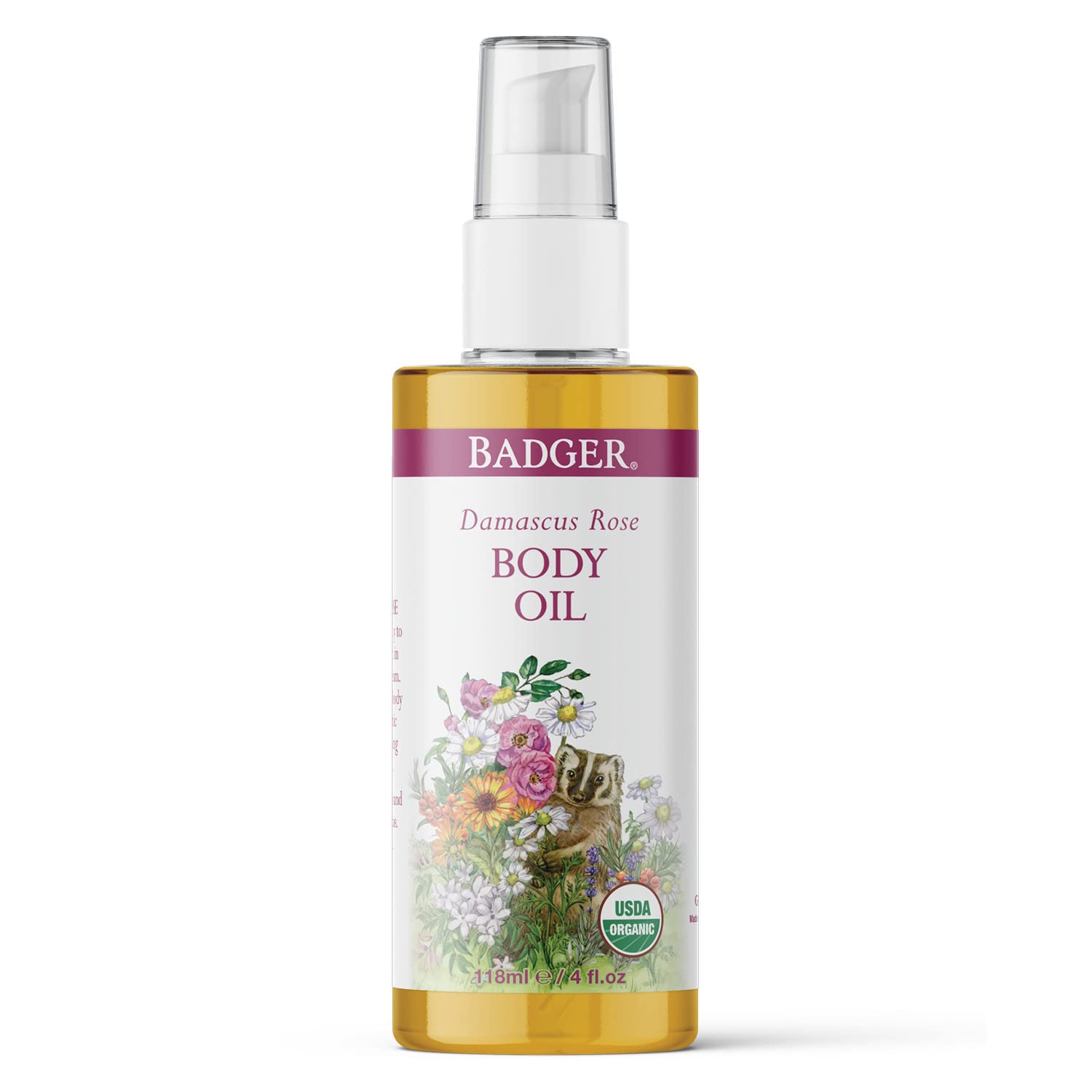 Badger - Body Oil, Damascus Rose, Certified Organic Body Oil, Natural Body Oil, Skincare Oil, Body Oil Organic, After Shower Bod