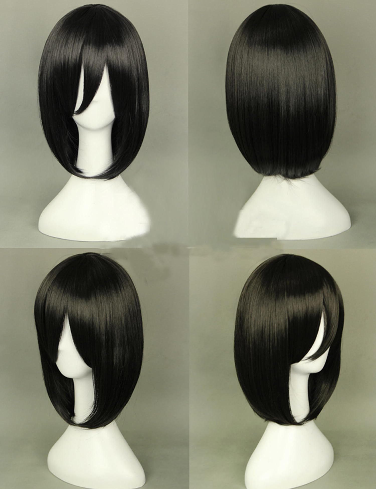 Angelaicos Unisex Straight Fiber Costume Cosplay Party Full Bob Wigs Short Black