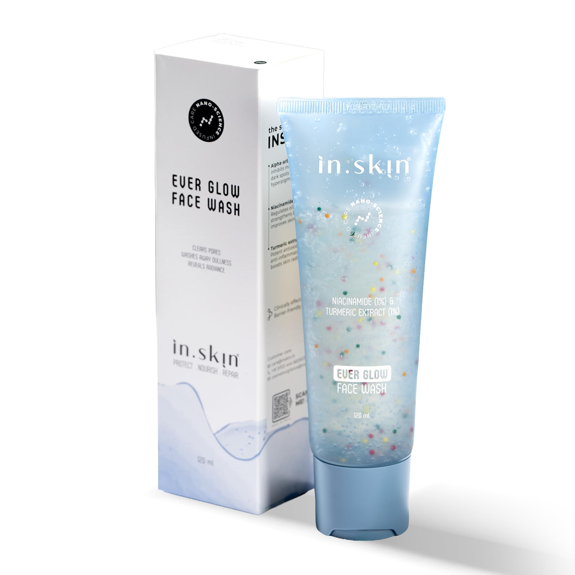 In.Skin Ever Glow Face Wash With 2% Alpha Arbutin, 1% Niacinamide & Turmeric Extract, Brightening Cleanser For Dark Spots & Dull