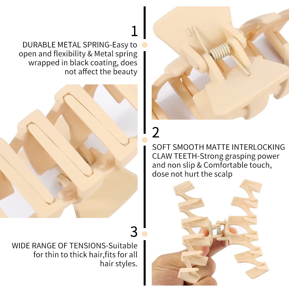 Ahoney 5 Pack Big Hair Clips for Thick Hair Neutral Matte Hair Claw Clips 3.4-4.3 Inch Jaw Clips for Hair Large Hair Clamp Butte