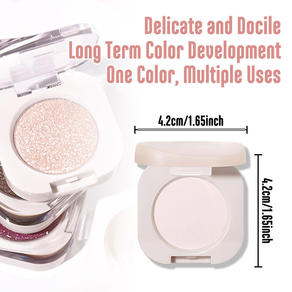 Low Saturation Delicate Long-Lasting Eyeshadow Palette, Monochrome Glitter Pressed Cream Single Vegan (10 Glittle Gold)