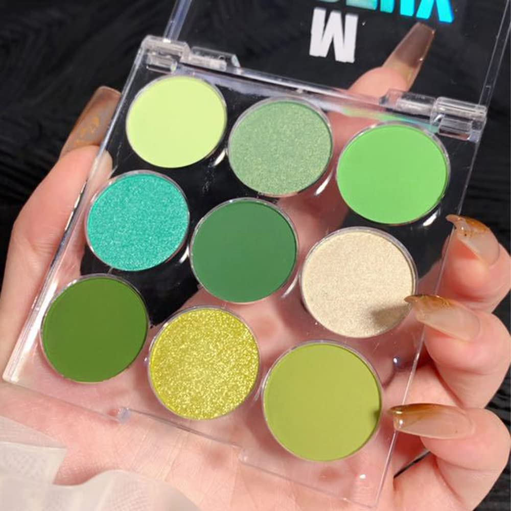 AMY'S DIARY Green Eyeshadow Palette Green Glitter Makeup,light deep Green Yellow 9 Colors Matte Glitter EyeShadow Long Lasting C