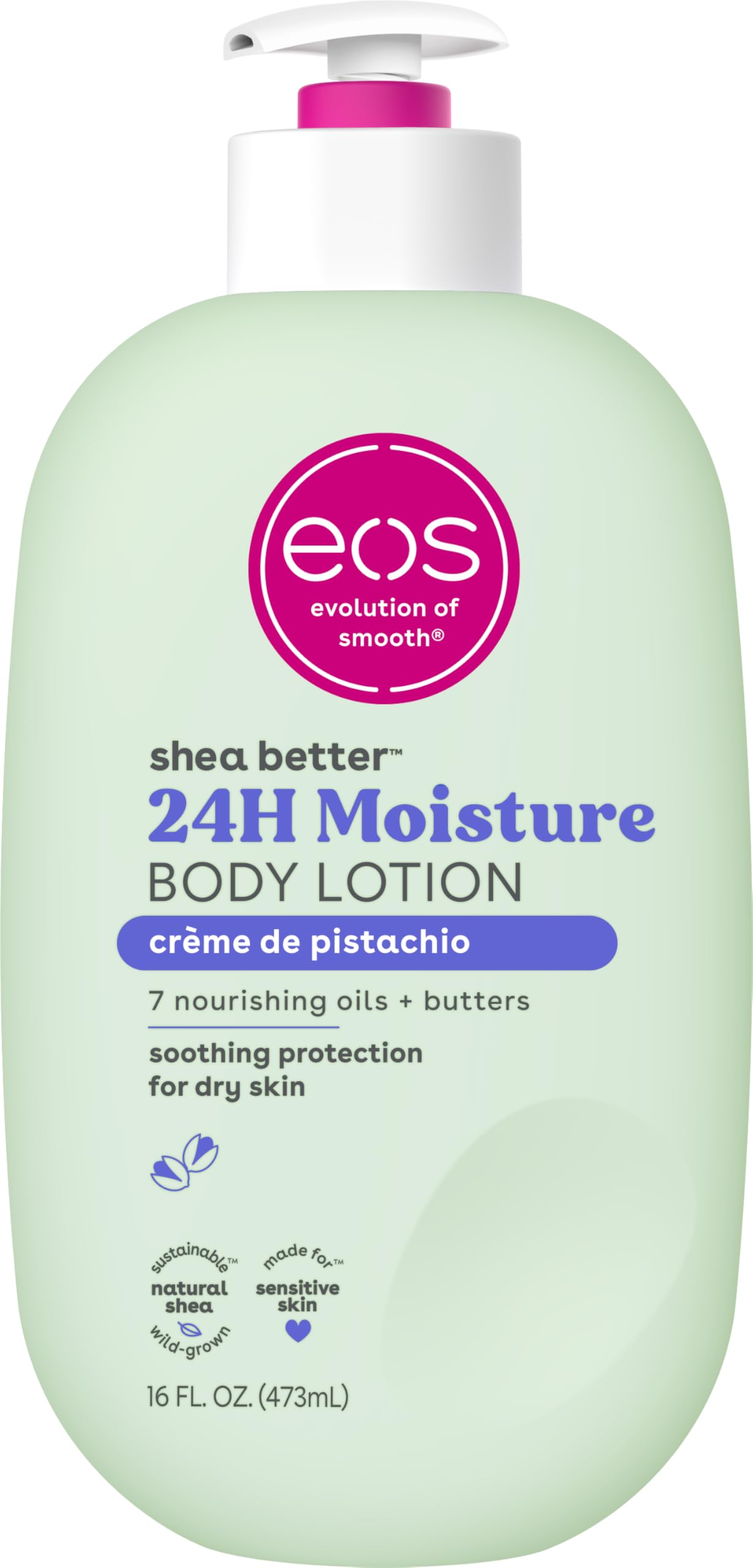 eos Shea Better Body Lotion- Crme de Pistachio, 24-Hour Moisture Skin Care, Lightweight & Non-Greasy, Made with Natural Shea, Ve