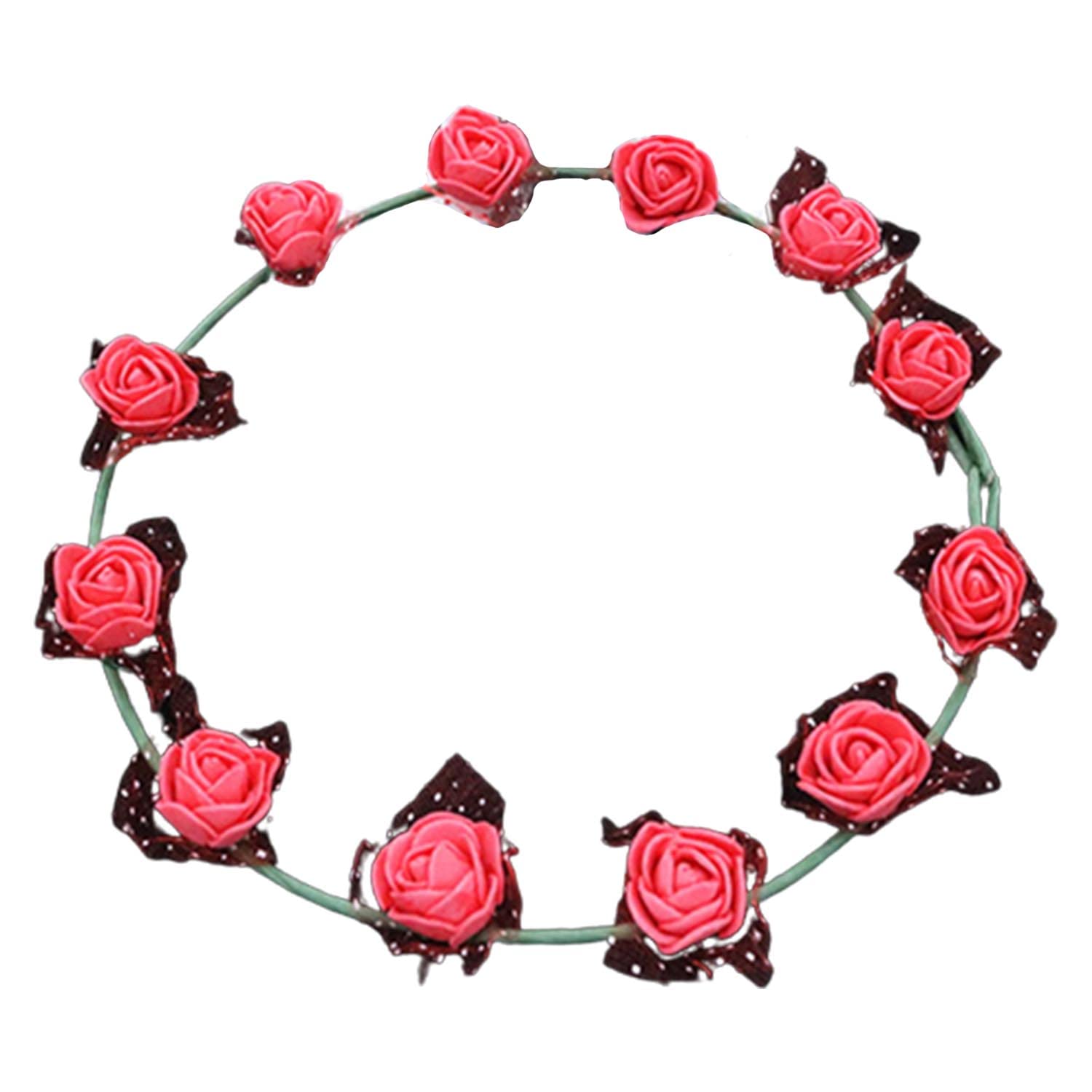 Syga 12 Artificial Flower Crown Tiara Headband Head Garland Floral Hair Festival For Princess, Girls  Red