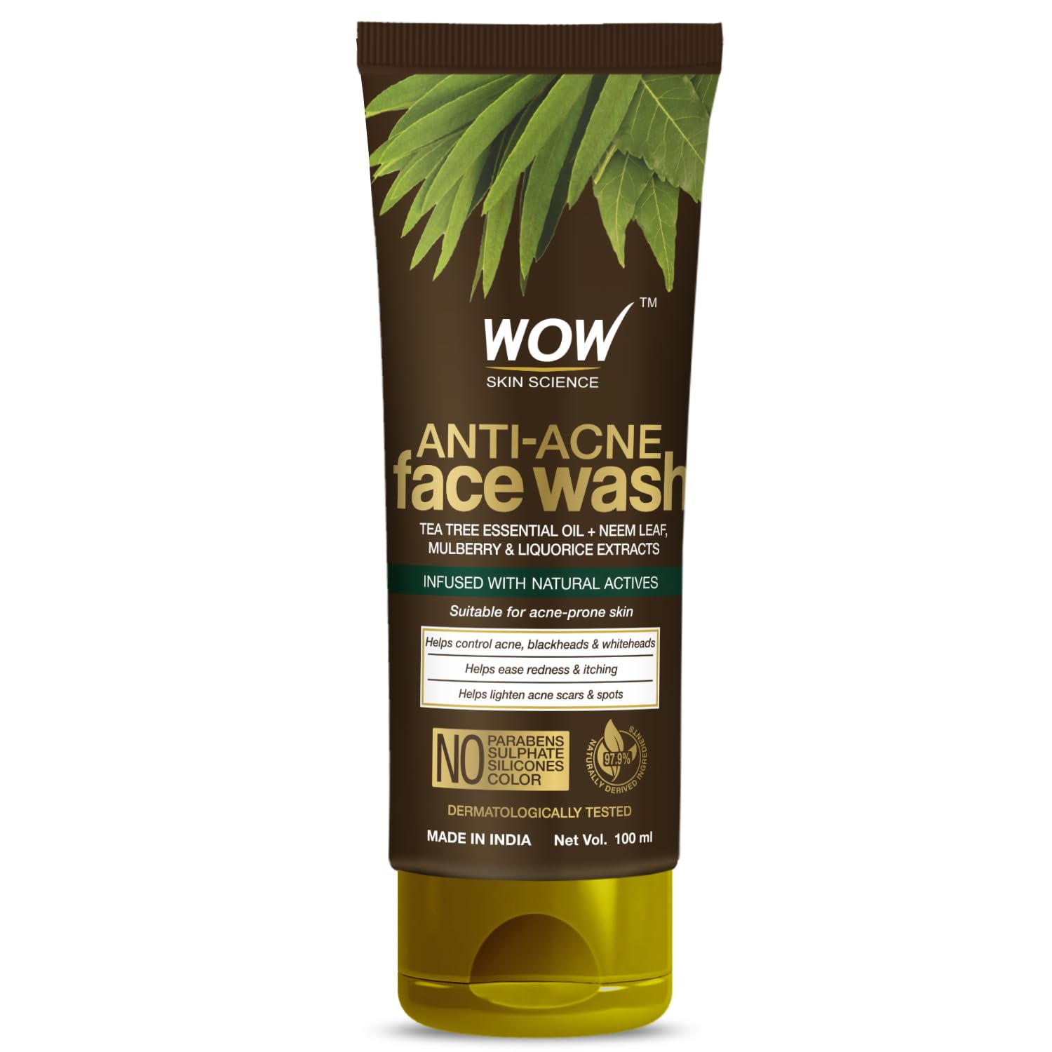 Wow Skin Science Anti Acne Neem Face Wash | Neem Leaf Extract, Salicylic Acid, Tea Tree Oil | For Pimples | All Skin Types | Bri