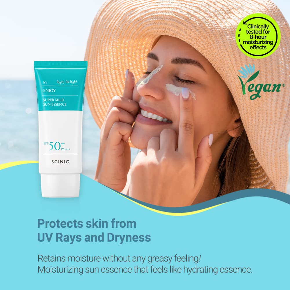 Scinic Enjoy Super Mild Sun Essence 2 Set Spf50+ Pa++++ 1.69 Fl Oz(50Ml) | A Lightweight Hydrating Sun Essence That Leaves No St