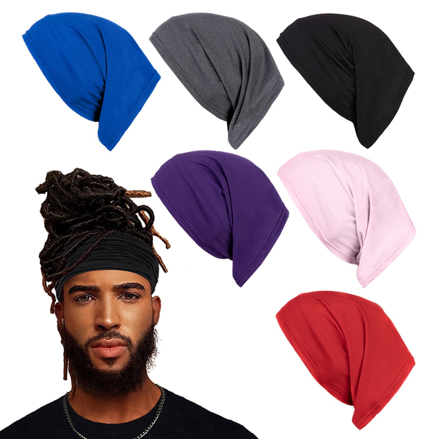 Leeven 4 Pieces Dreadlock Sleep Cap Bands Tubes Elastic Braids Cap Long Hair Dreadlocks Band Wide Headbands for Men and Women At