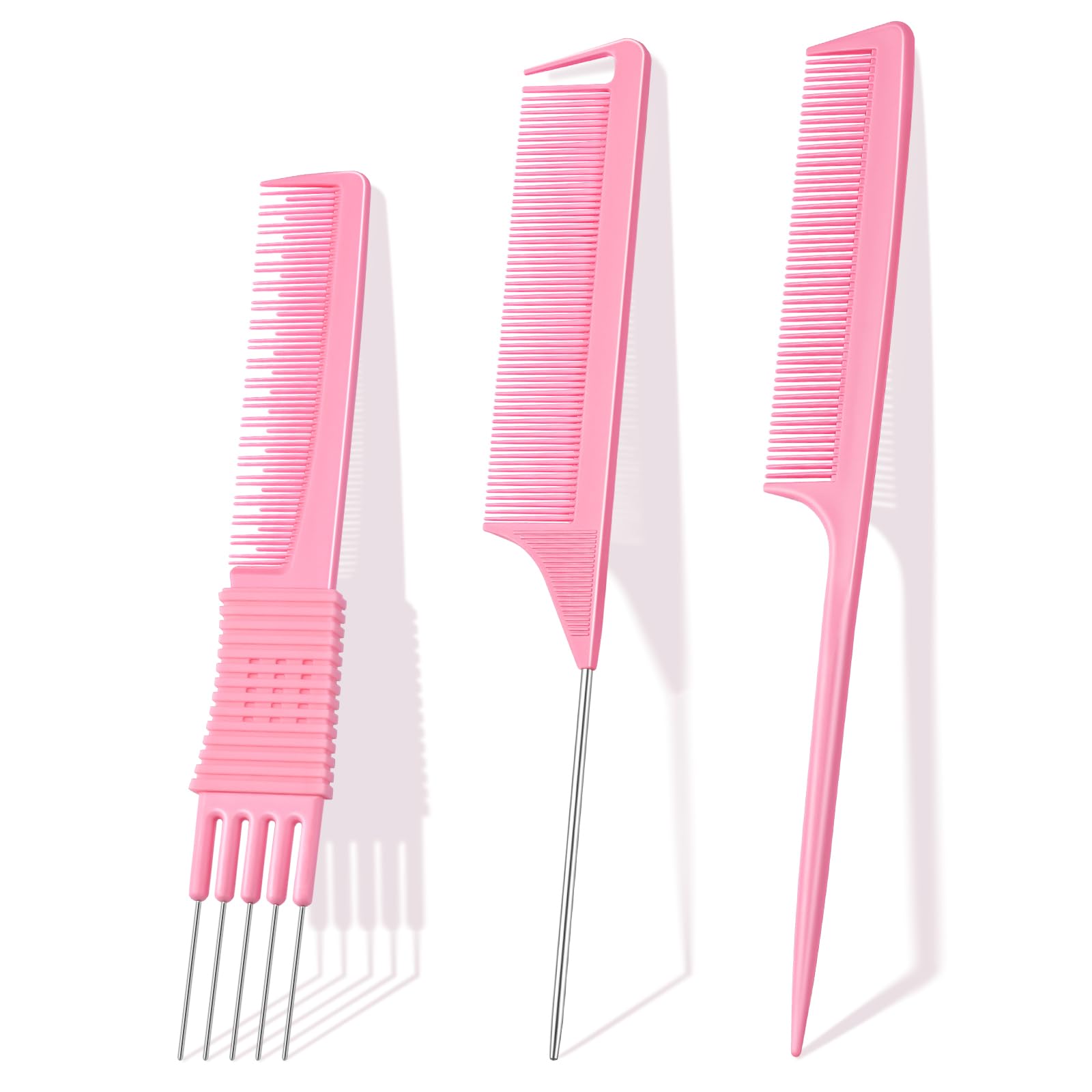 TsMADDTs Hair Combs Set, 3PCS Fine Tooth Rat Tail, Parting, Lift Teasing Combs for Women and Men Hair styling