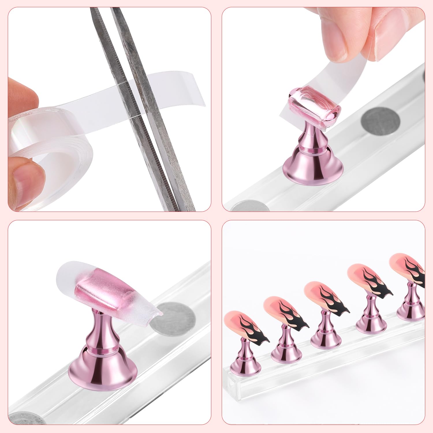 Etercycle Acrylic Nail Art Display Stand - Magnetic Practice Holder, Pink