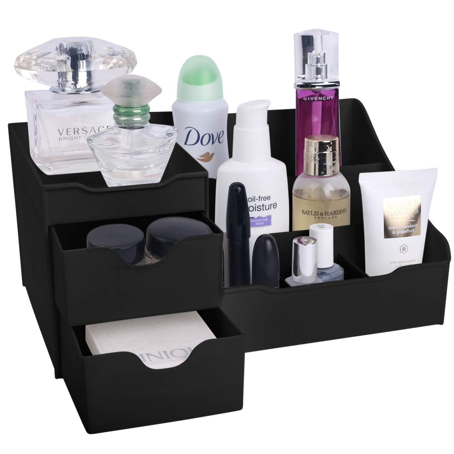 Mantello Bathroom Organizer Countertop- Make Up Organizers And Storage-, Makeup Organizer For Vanity- Black