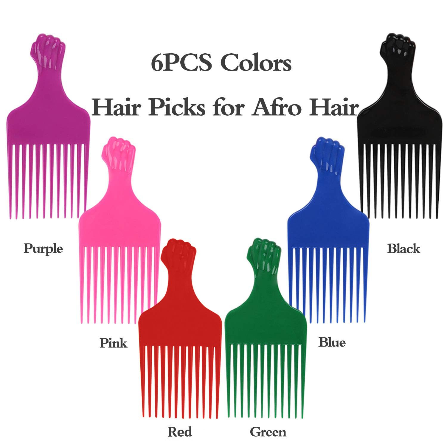 Leaduway Fist Picks For Curly And Afro Hair, Plastic 6.5 Inch Lift Picks For Women And Men, Rainbow Set (6 Pcs)