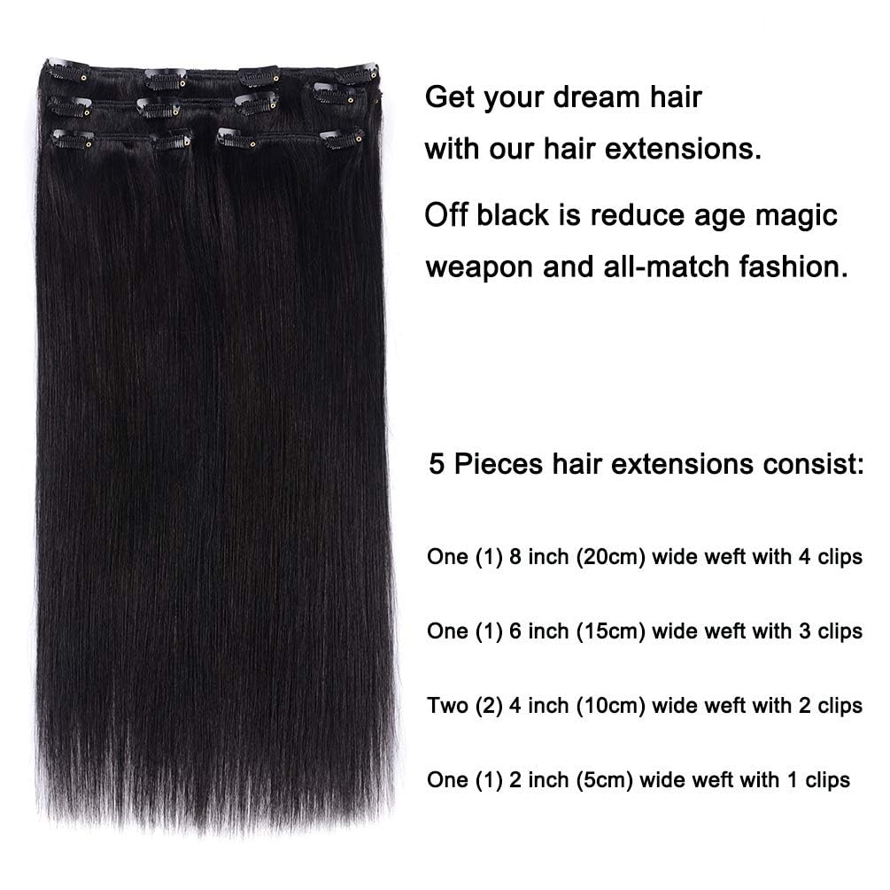 5 Pieces 22'' Remy Clip In Hair Extensions Human Hair Off Black - Beauty Silky Straight Long Thick Real Hair Extensions For Wome