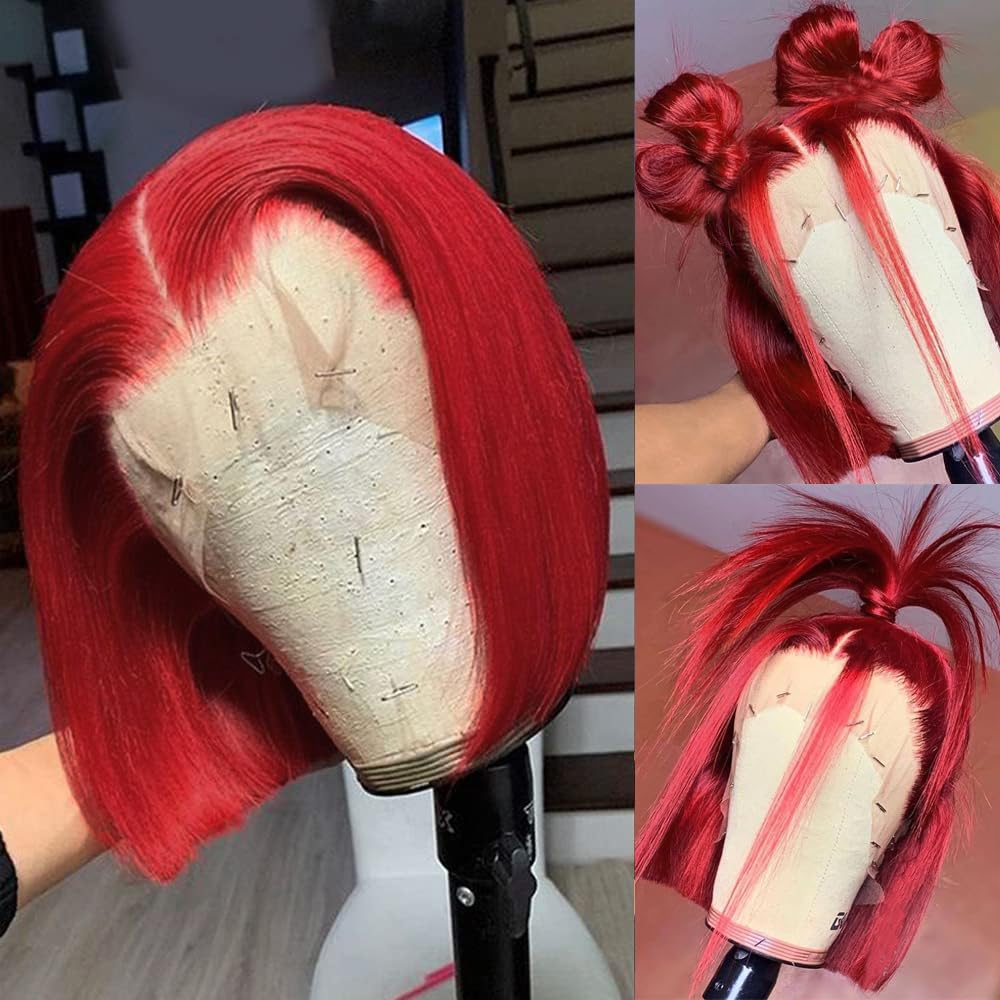 Hd Transparent Glueless Pre Plucked 13X4 Straight Dark Red Burgundy Bob Wig Human Hair Lace Front Wigs With Baby Hair 100% Unpro