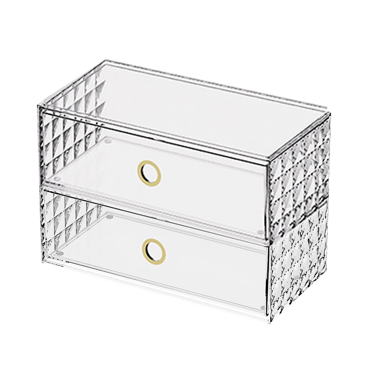MORNITE 2-Tier Stackable Medicine Cabinet Organizer Drawer with Removable Dividers, Clear Plastic Bathroom Storage Drawers for V
