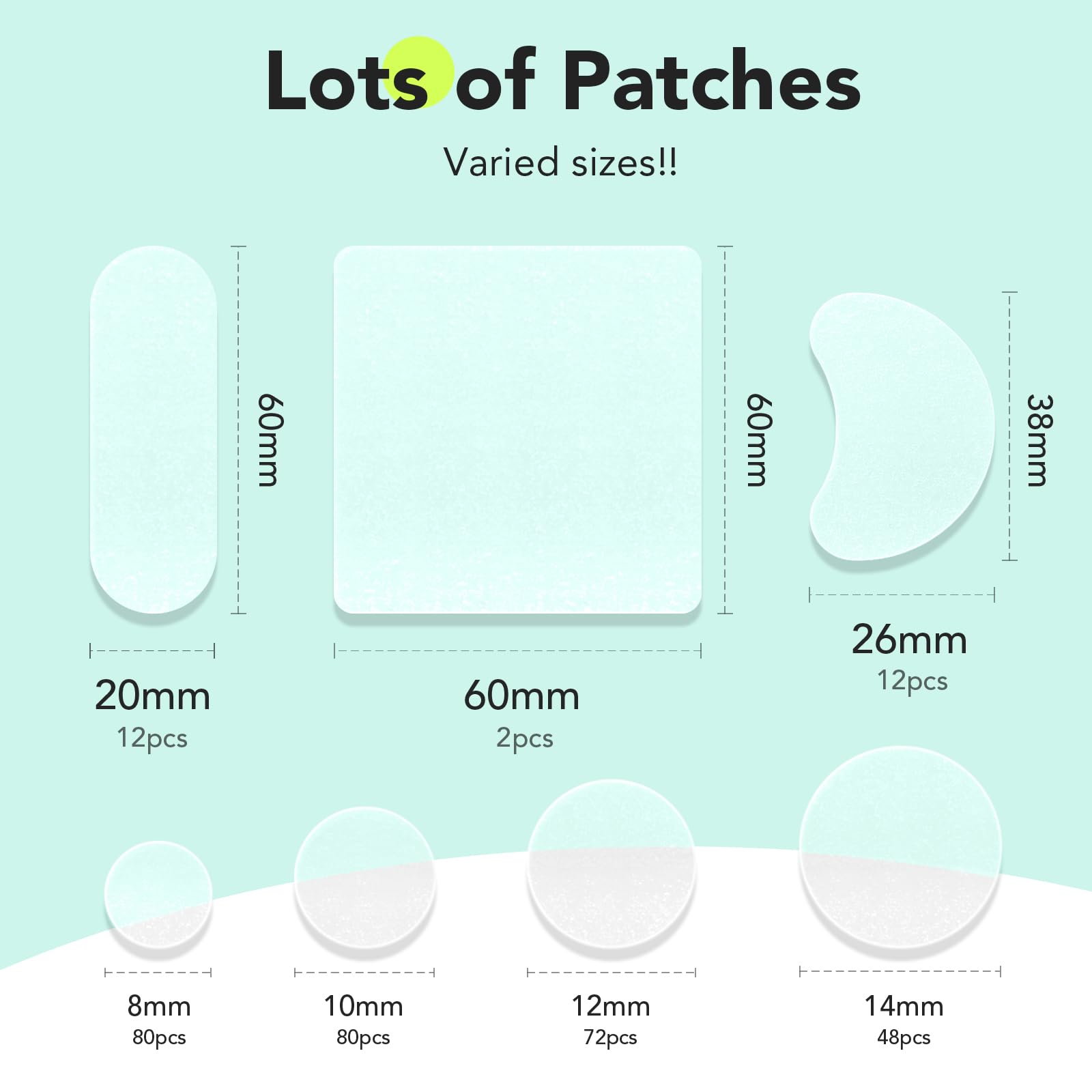 Litbear Large Pimple Patches (7 Sizes 306 Patches), Big Acne Patches, Xl Hydrocolloid Bandages For Full Face, Forehead, Chin, No