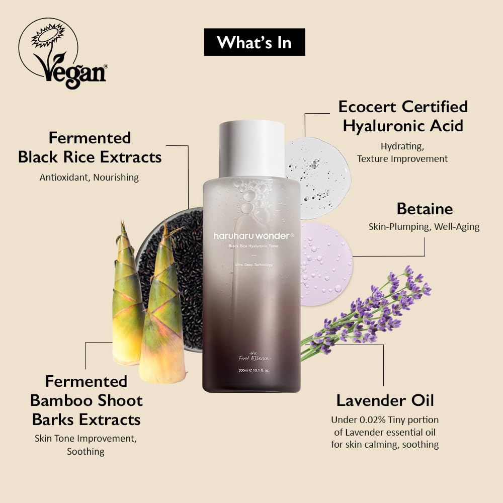 Haruharu Wonder Black Rice Hyaluronic Toner 10.1 fl.oz / 300ml | Face Moisturizer, Facial Toner for All Skin Types | Vegan, Crue