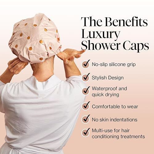 Kitsch Luxury Shower Cap For Women Waterproof - Reusable Shower Cap  Hair Cap For Shower  Holiday Gift  Waterproof Hair Shower C