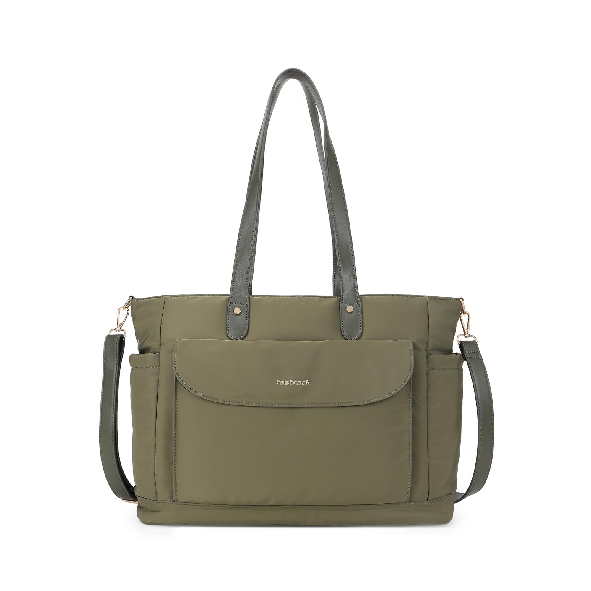 Fastrack Carryon 15 Laptop Tote Bag For Women | Olive Nylon Tote With Padded Laptop Sleeve | Spacious Tote With Organizer Pocke