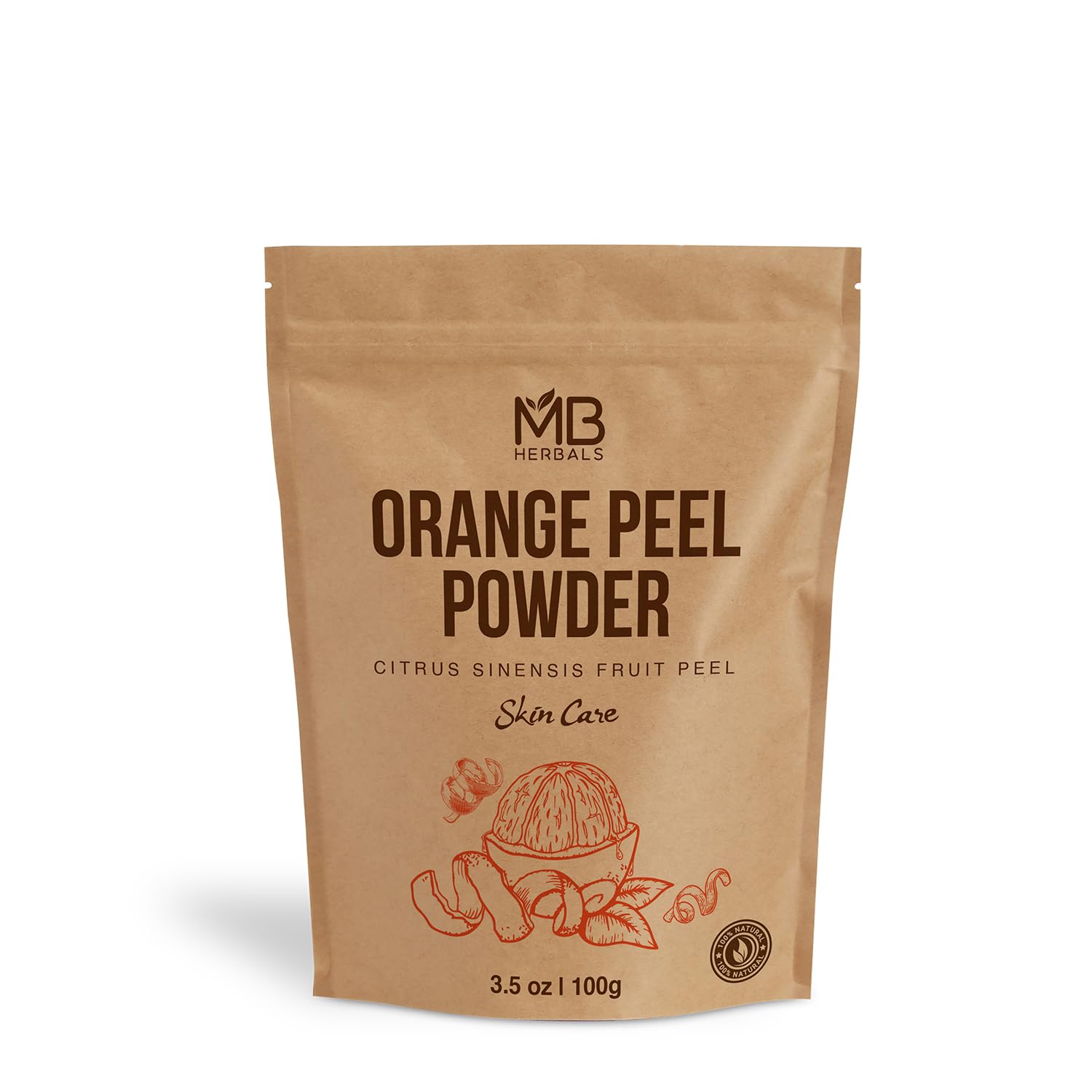Mb Herbals Pure Orange Peel Powder 100 Grams | 100% Pure & Natural | No Preservatives | To Be Used In Face Packs | For External