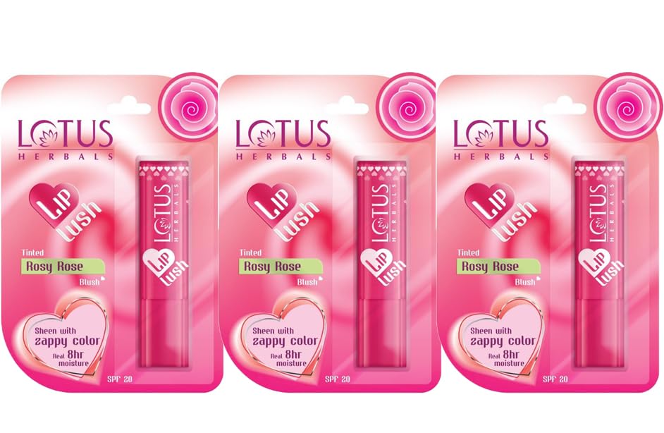 Lotus Herbals Lip Lush Tinted Lip Balm  Rosy Rose Blush | Spf 20 | 8H Moisturisation | 4G (Pack Of 3)