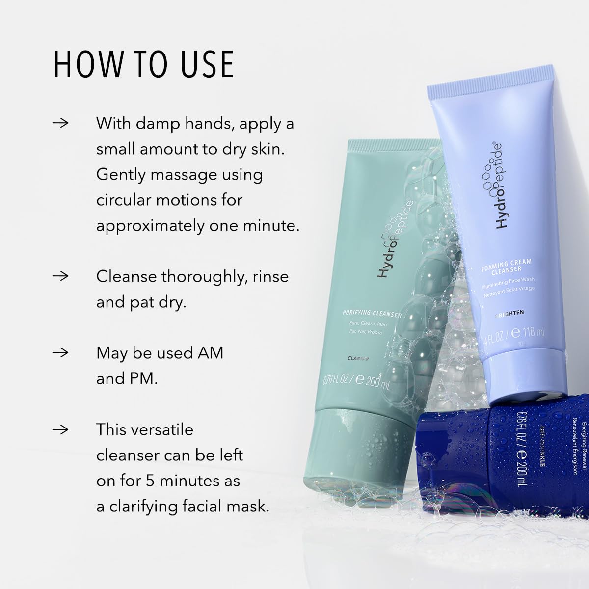 Hydropeptide Purifying Facial Cleanser, Pore-Perfecting Face Wash Absorbs & Balances Natural Oils, 6.76 Ounce