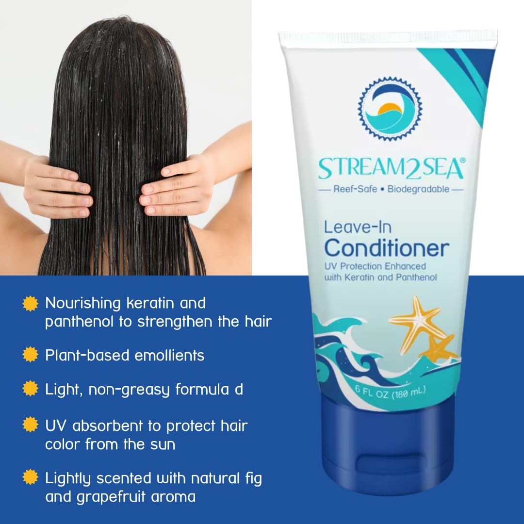 Leave-In Hair Conditioner Detangles & Replenish Hair Moisture Natural Reef Safe Formula - Sulfate and Paraben Free with UV Prote