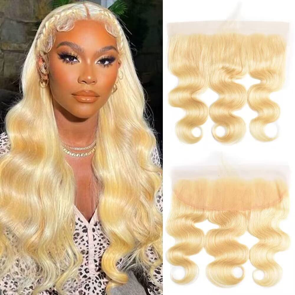QTHAIR 12A Russian Blonde #613 Transparent Lace Frontal Closure 100% Russian Blonde Human Hair for Women (12 '', #613 Body Wave