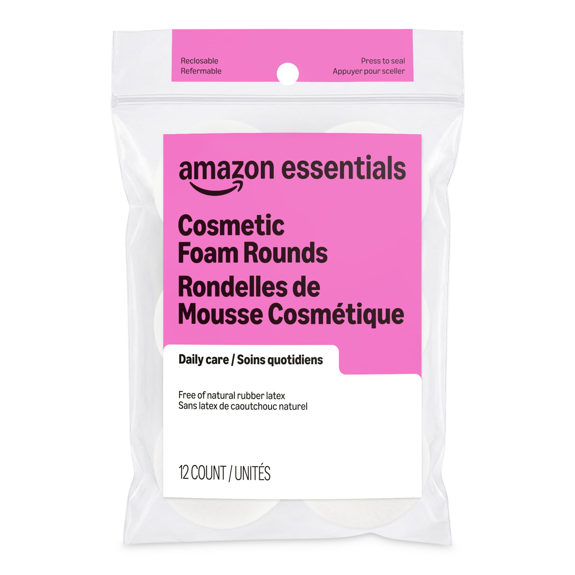 Amazon Essentials Cosmetic Foam Rounds, 12 Count, Pack of 1 (Previously Amazon Basics)