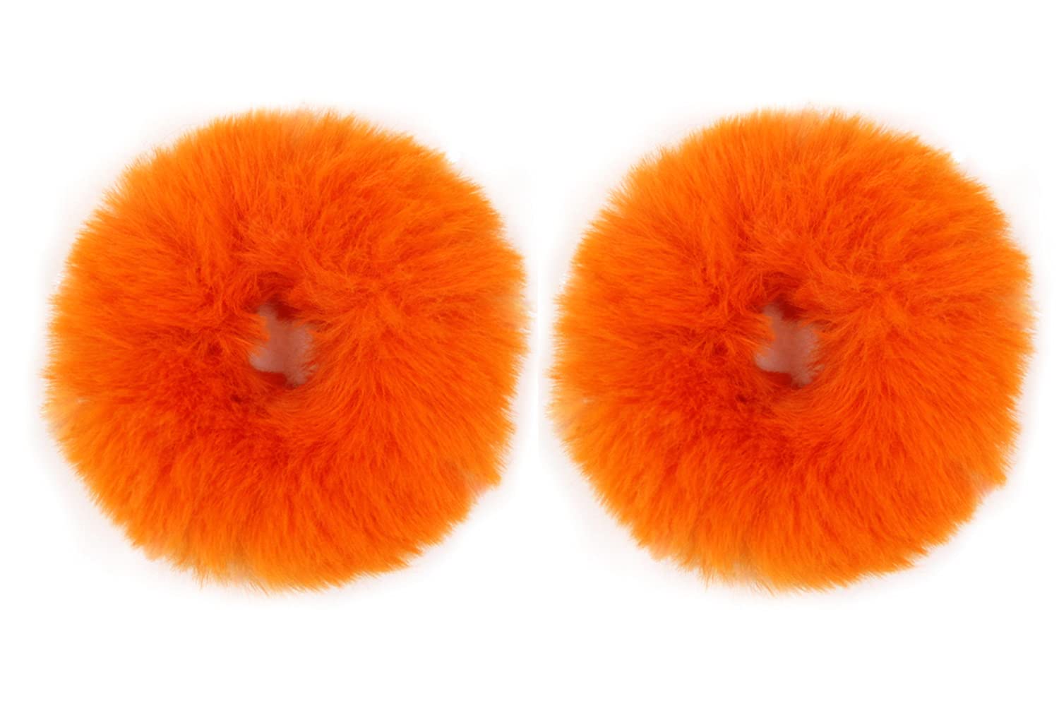 2pcs Pack Furry Faux Fur Hair Scrunchies Artificial Fur Hair Bobbles Elastic Hair Band Rope Wristband Ponytail Accessories (Oran