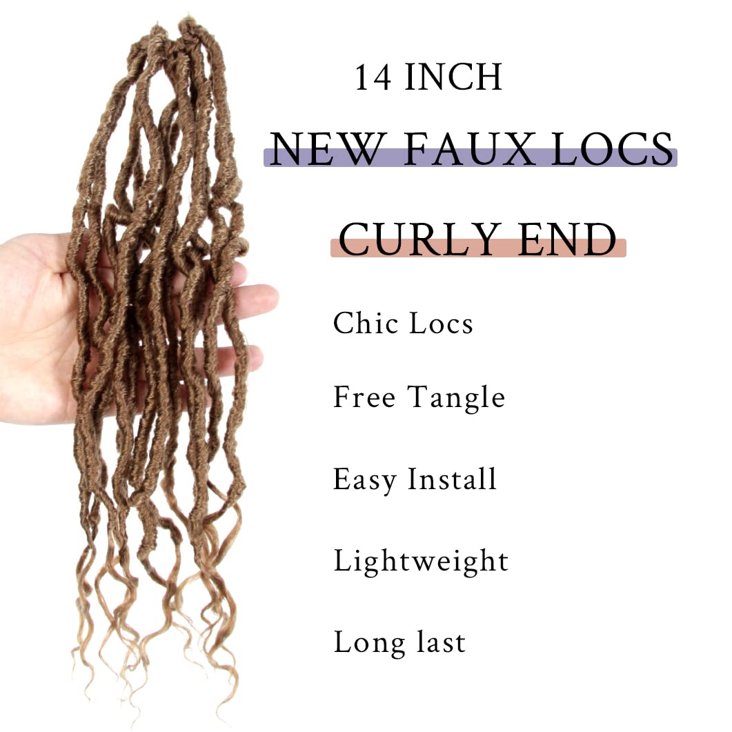 BOHOBABE 14 Inch New Faux Locs With Curly End 6 Packs Soft Locs Crochet Hair Short Natural Crochet Braids (6Packs,27#)