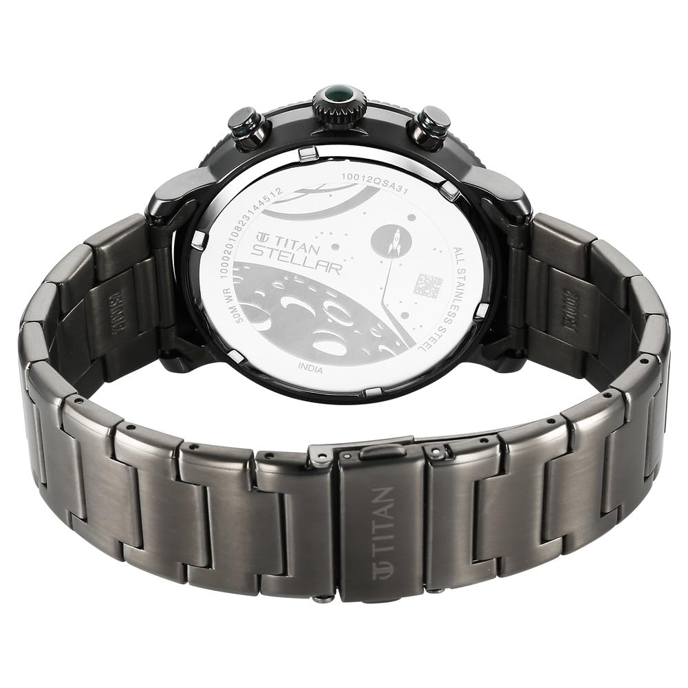 Titan Regalia Stellar Quartz Multifunction Green Dial Stainless Steel Strap Watch for Men-NS10012QM01/NT10012QM01