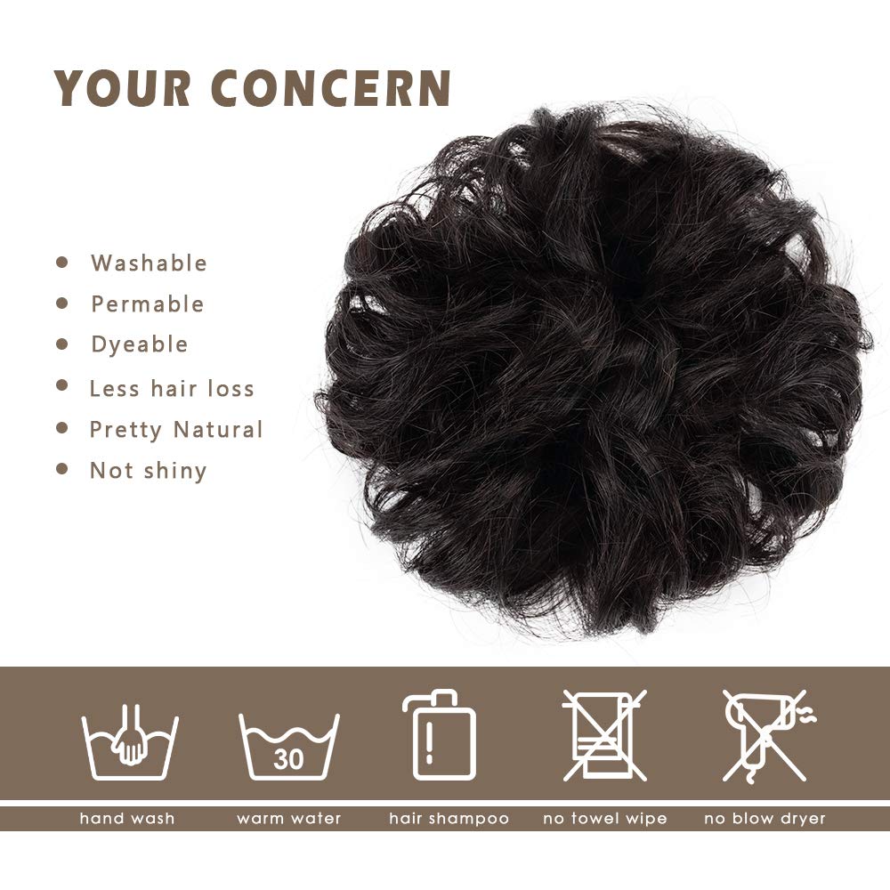 BARSDAR 100% Human Hair Bun Extensions, Real Hair Rose Bun Hairpieces for Women Messy Hair Bun Scrunchies Wavy Curly Black Hair