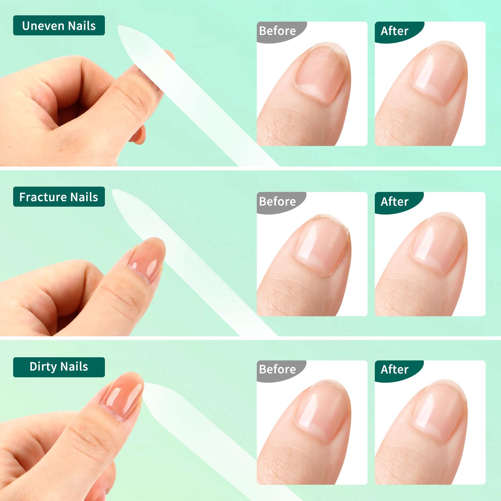 Heemeei Glass Nail File, Double Sided 180/320 Grit Glass Nail Files With Case, Glass Nail File For Natural Nails, Fingernail Fil